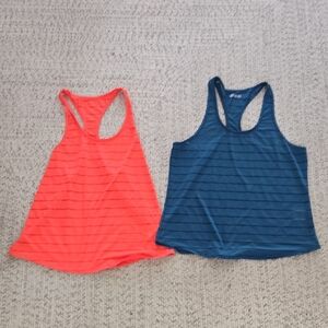 Zyia Havana XL Striped Racerback Tank Tops - Coral and Navy
